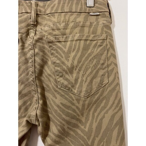 Mother Jeans Tan The Looker Fray Sweet Stripes Skinny Raw Hem Size 27 - Picture 8 of 12